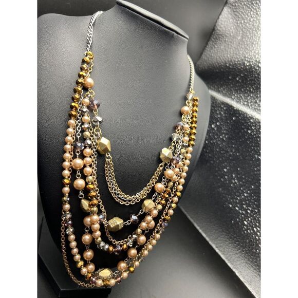 Brown Crystal Multistrand Necklace - Picture 3 of 7